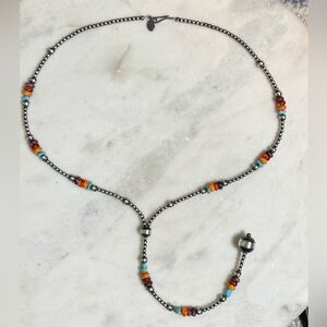 Navajo Pearl Lariat Necklace Turquoise Orange/Purple/Red Spiny New Never Worn